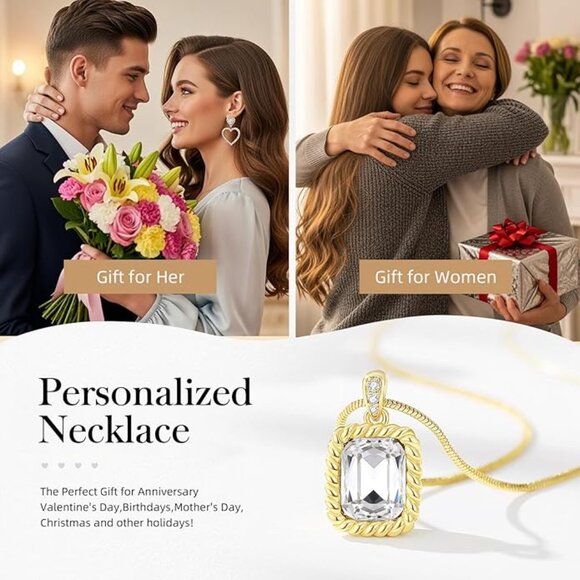 18K Gold-Filled Square Crystal Necklace 925 Sterling Silver NWT - Picture 4 of 6